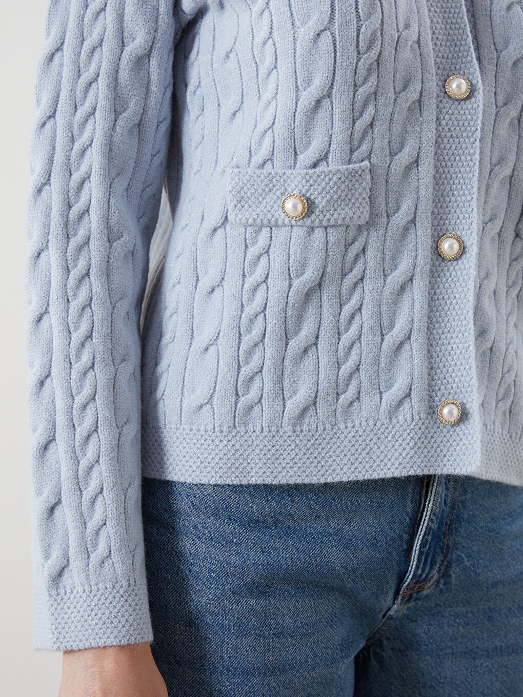 LCWAIKIKI Classic Crew Neck Self Patterned Long Sleeve Women's Tricot Cardigan -W5BN12Z8-CUN