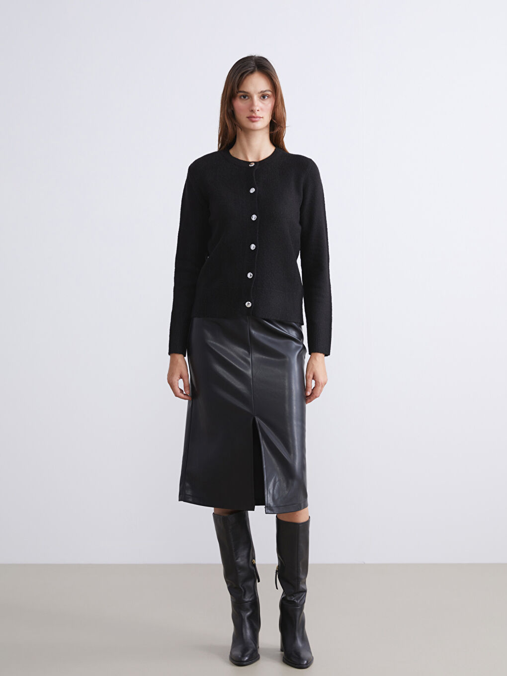 Crew Neck Women's Knitwear Cardigan-1