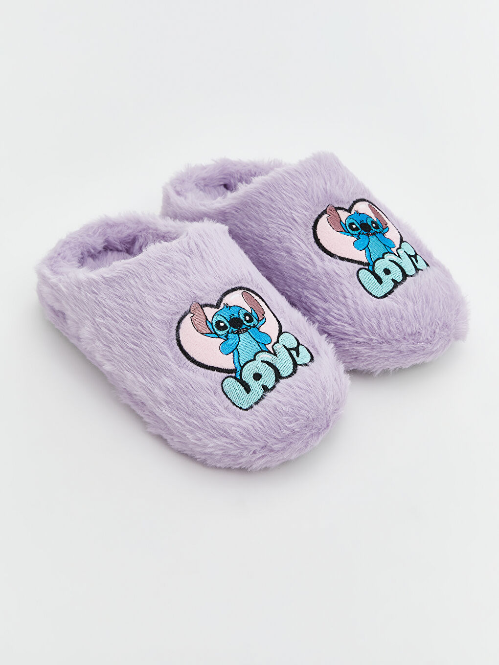 Stitch Embroidered Baby Girls' Plush Home Slippers