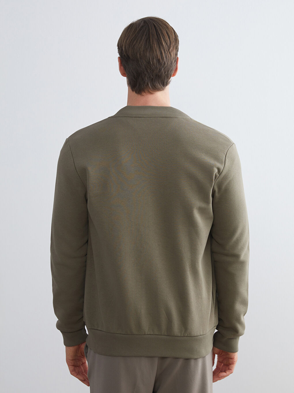 Haki Kolej Yaka Erkek Kalın Fermuarlı Sweatshirt-3