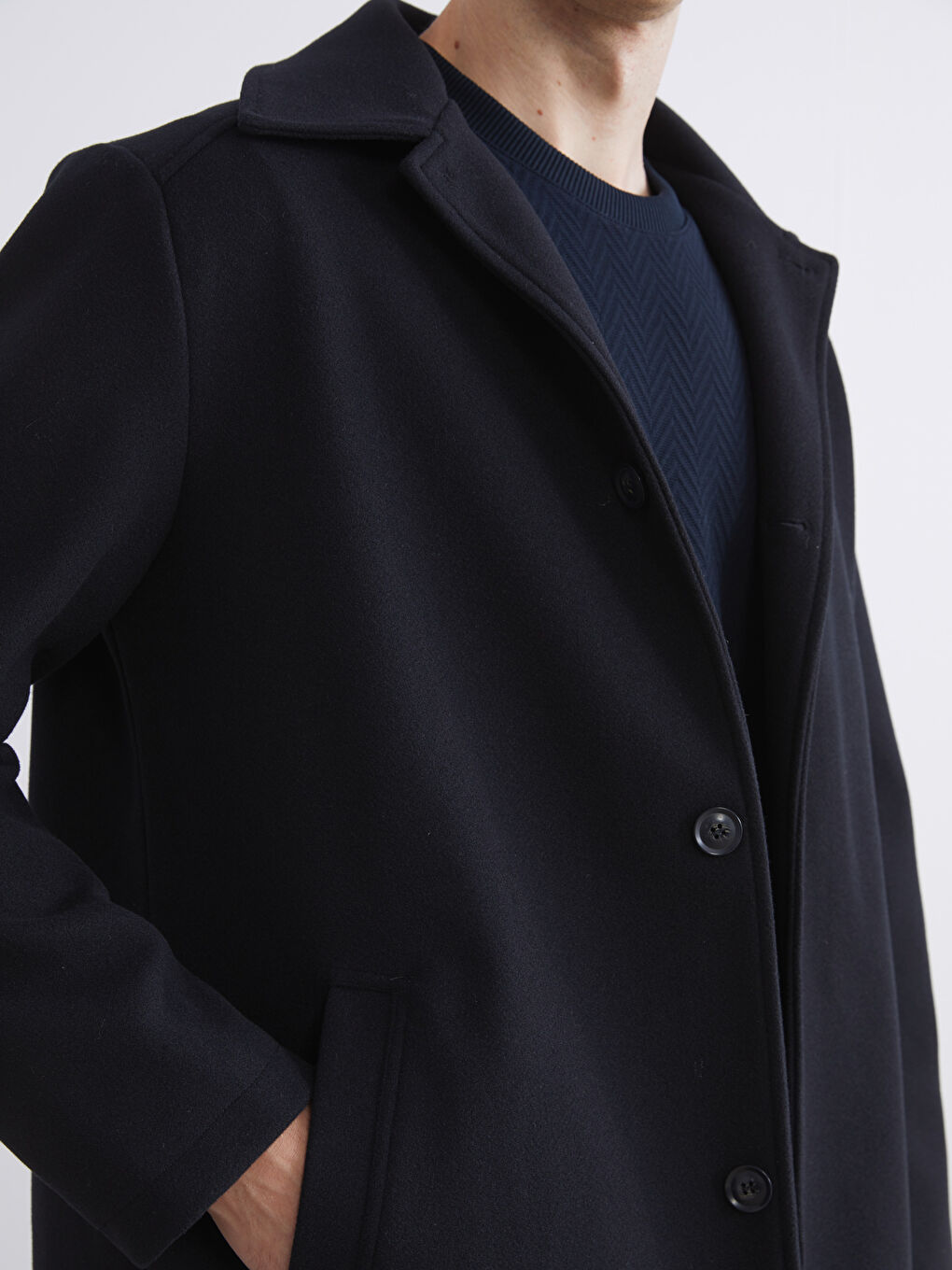 Lacivert Standart Kalıp Erkek Kaşe Kaban-2