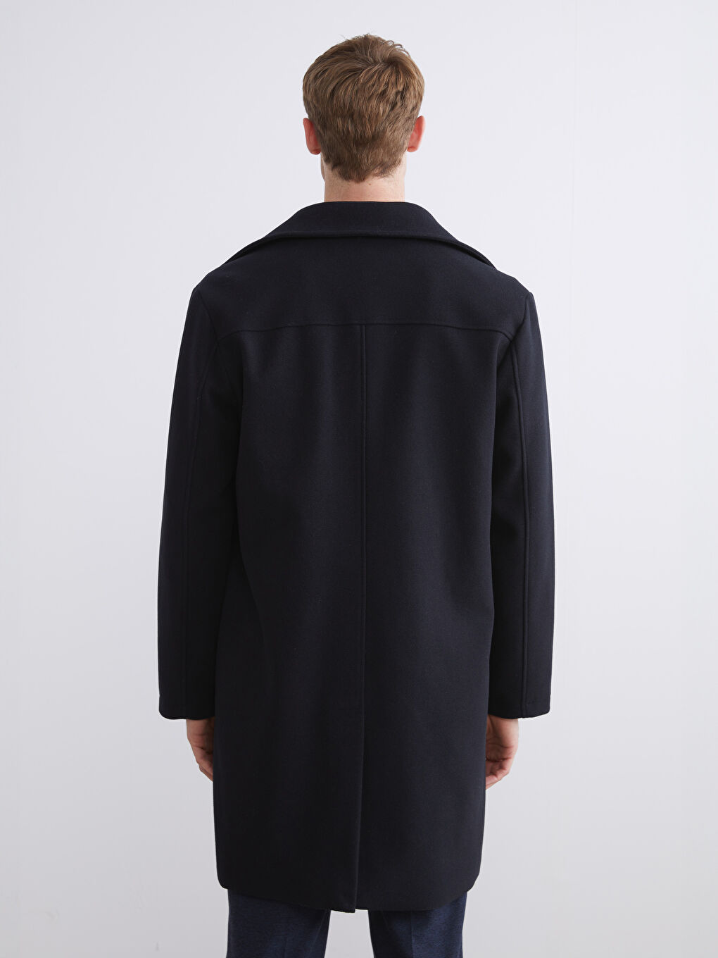 Lacivert Standart Kalıp Erkek Kaşe Kaban-4