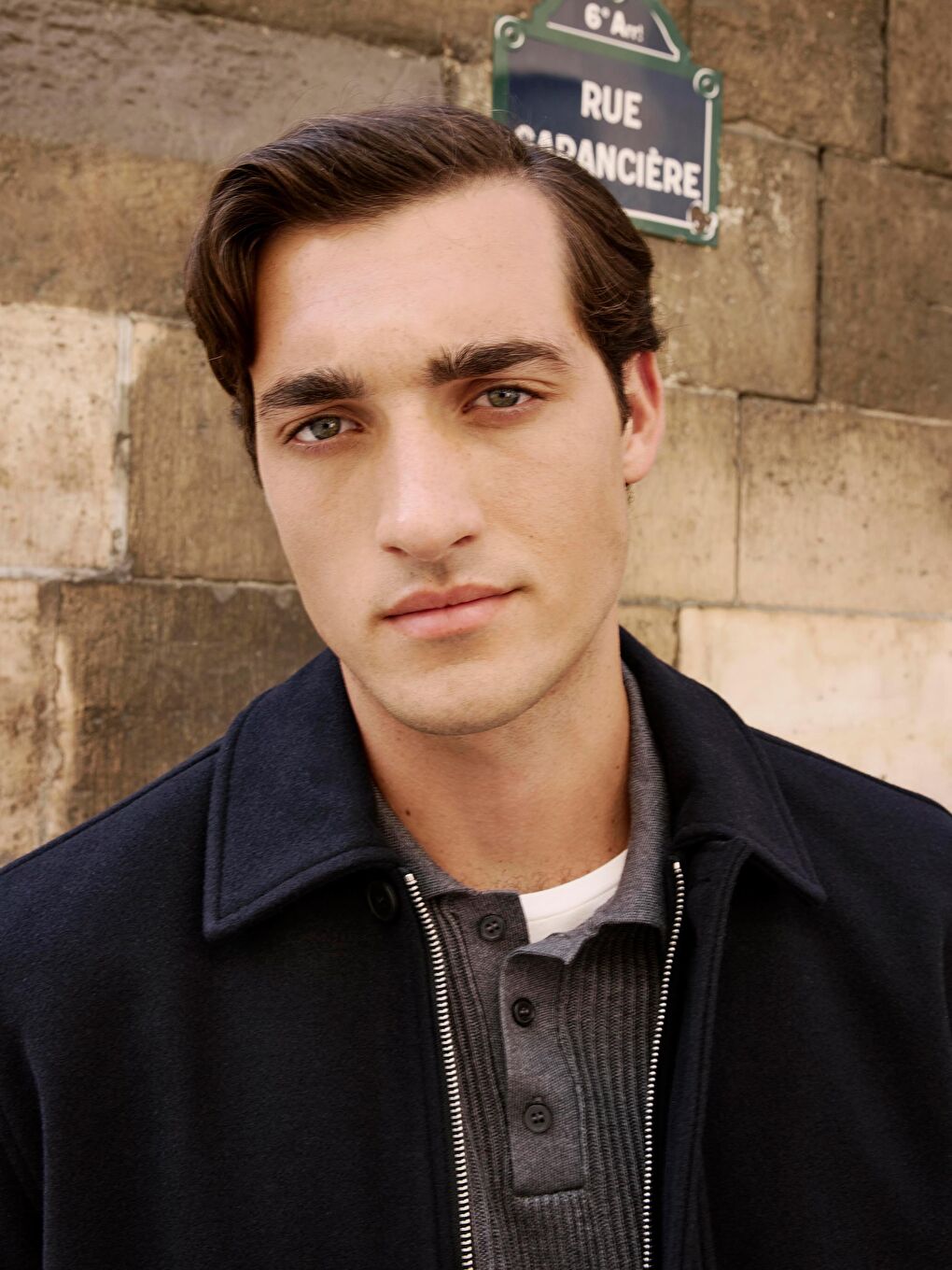 Lacivert Standart Kalıp Gömlek Yaka Erkek Kaşe Mont-5