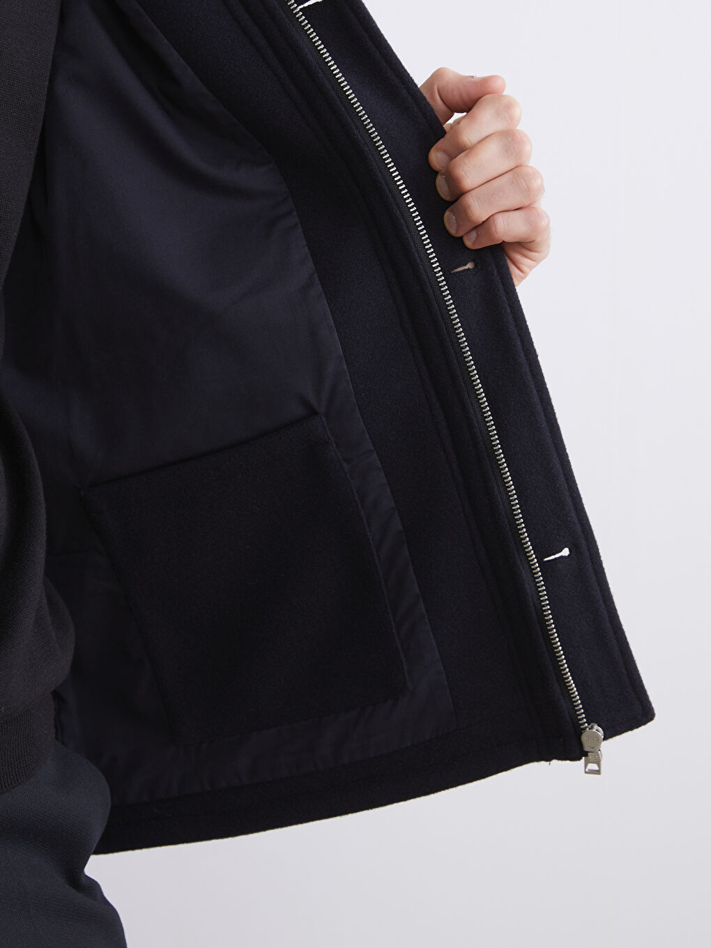 Lacivert Standart Kalıp Gömlek Yaka Erkek Kaşe Mont-6