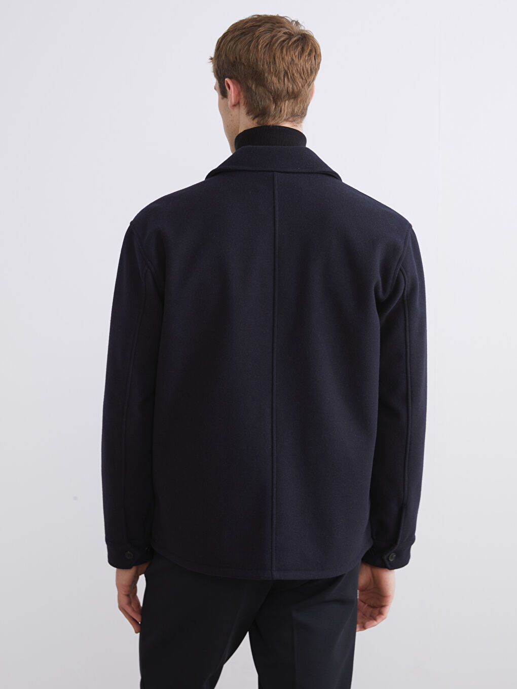 Lacivert Standart Kalıp Gömlek Yaka Erkek Kaşe Mont-7