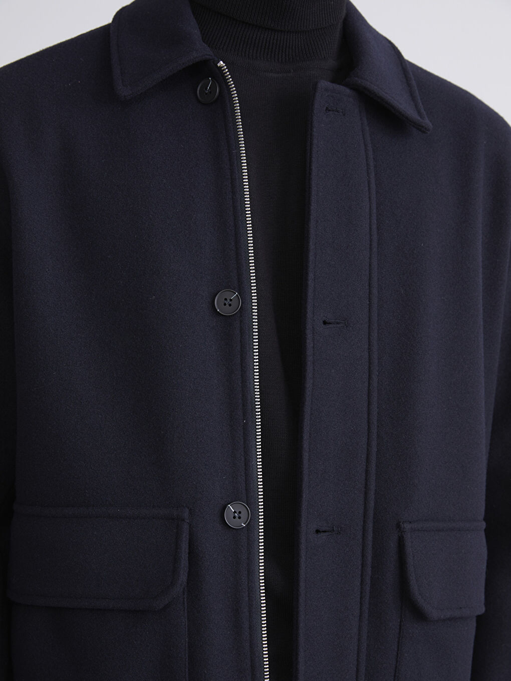 Lacivert Standart Kalıp Gömlek Yaka Erkek Kaşe Mont-4