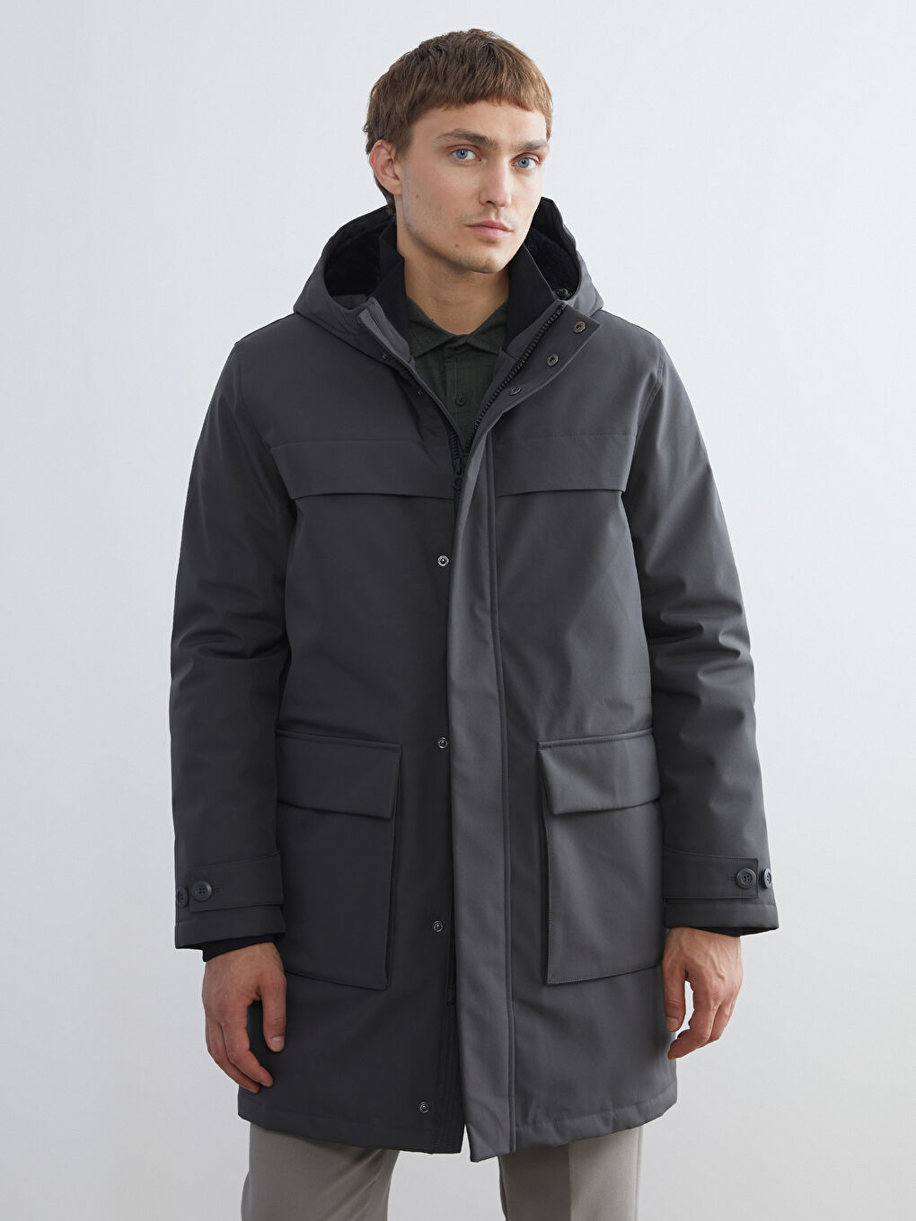 Ерлерге арналған стандартты пішім капюшонды парка пальтосы