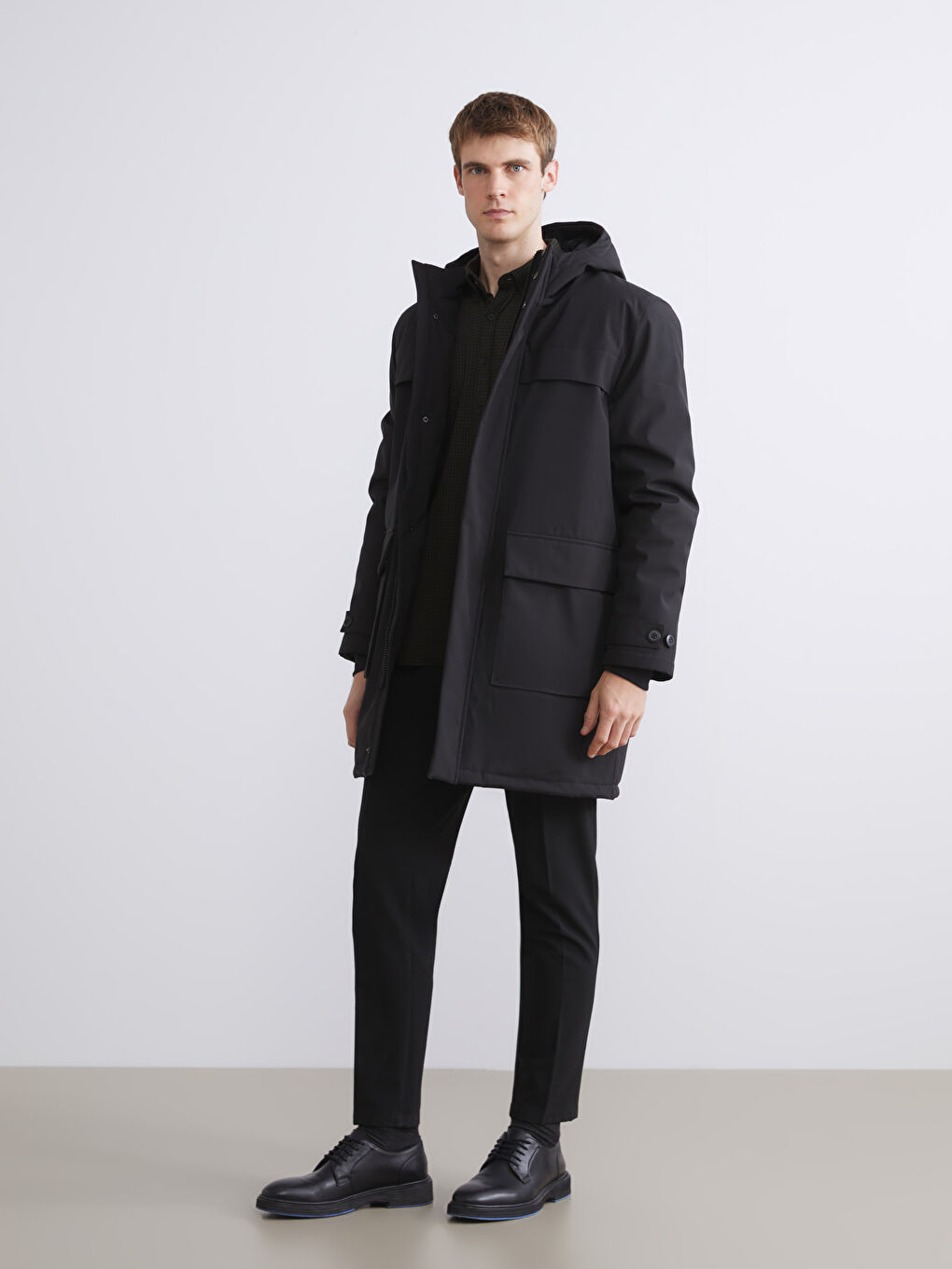 Ерлерге арналған стандартты пішім капюшонды парка пальтосы-1