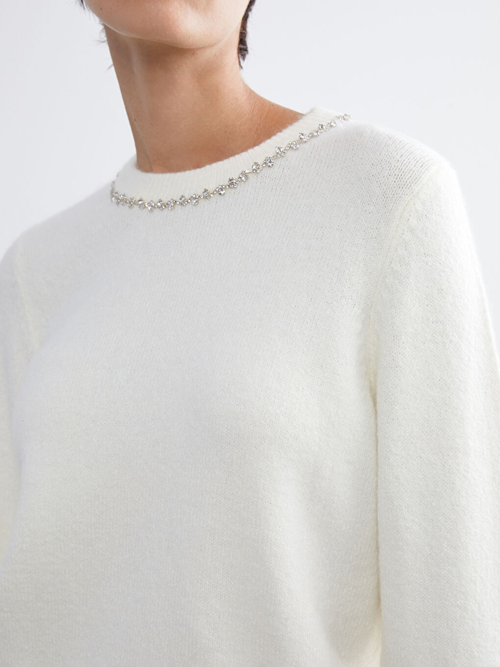 LCW Vision Crew Neck Rhinestone Embellished Women's Knit Sweater -W5BN41Z8-D5H