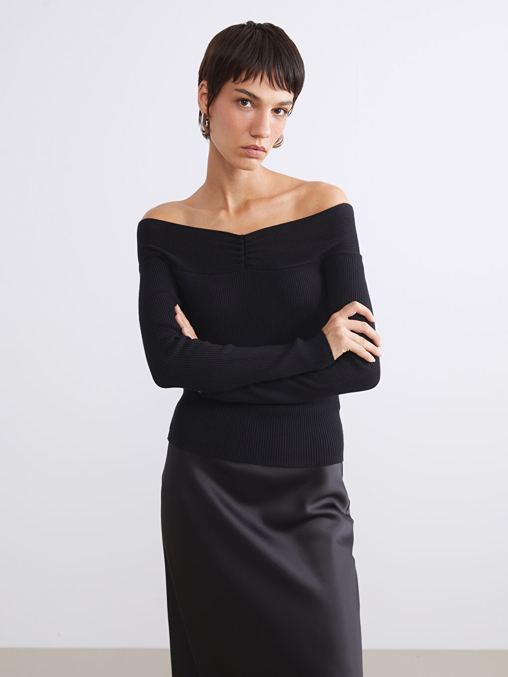 Slash Neck Women's Knitwear Sweater