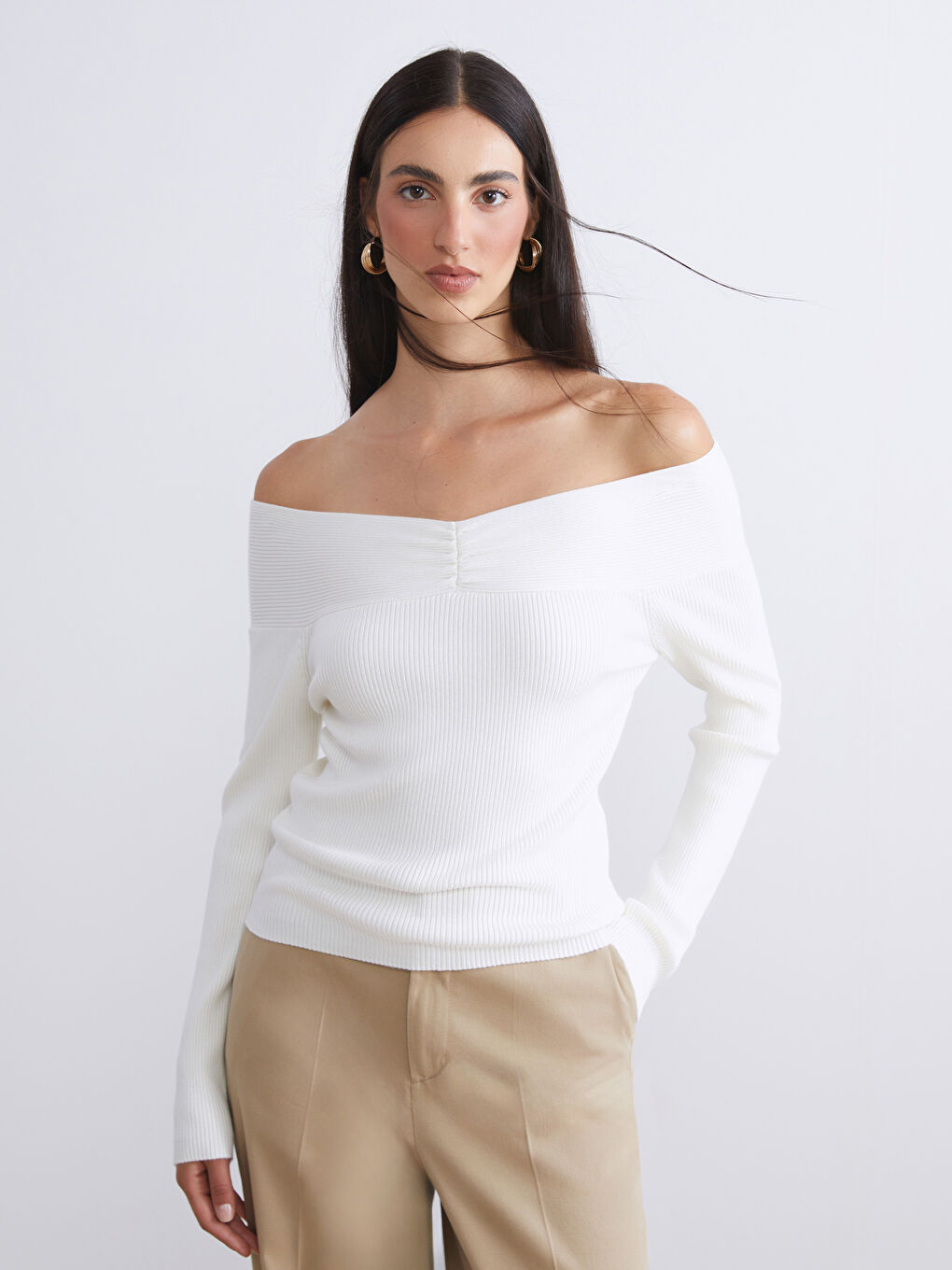 Slash Neck Women's Knitwear Sweater