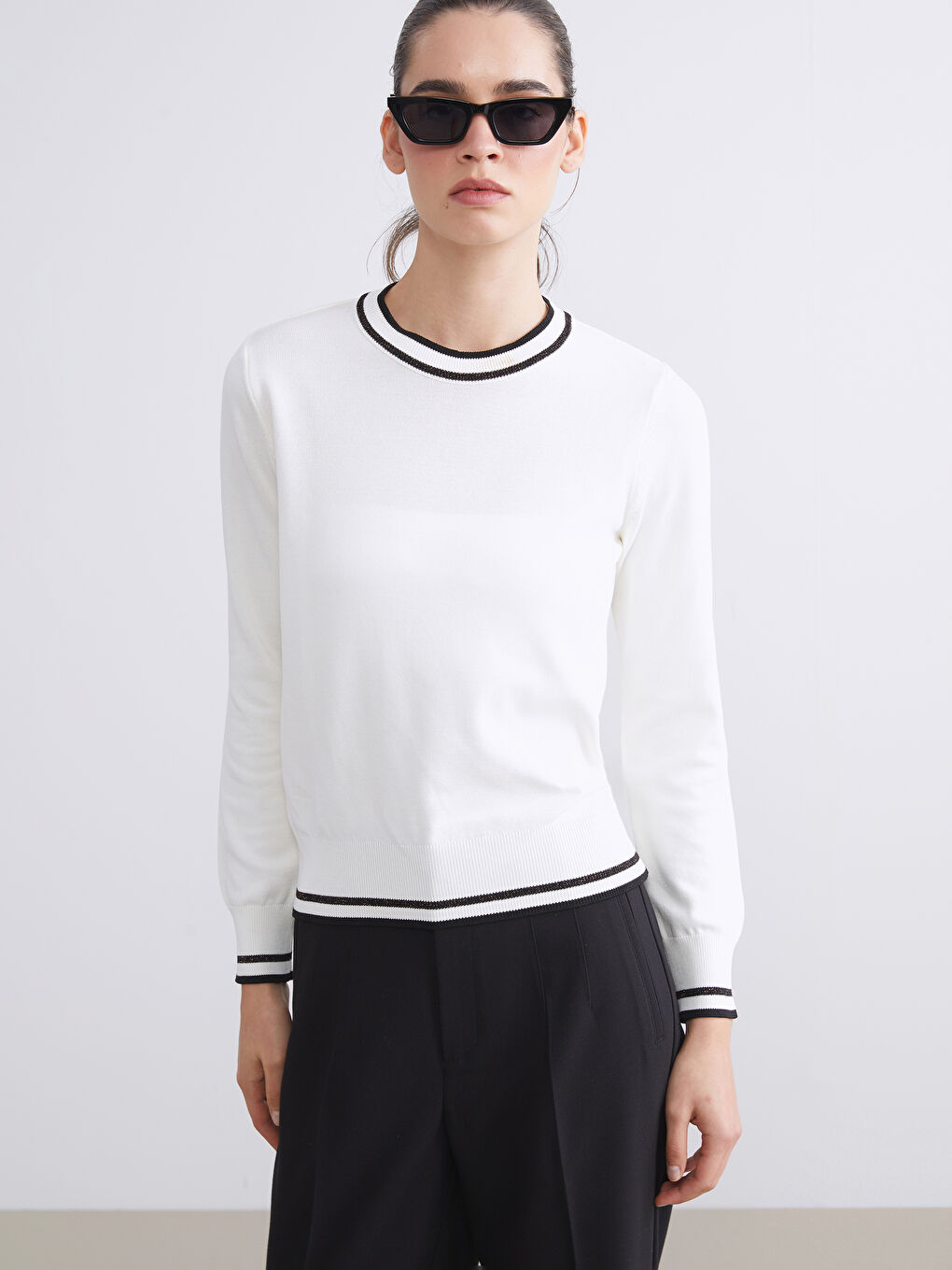 LCW Vision Crew Neck Striped Women's Knitwear Sweater -W5BN48Z8-FDU