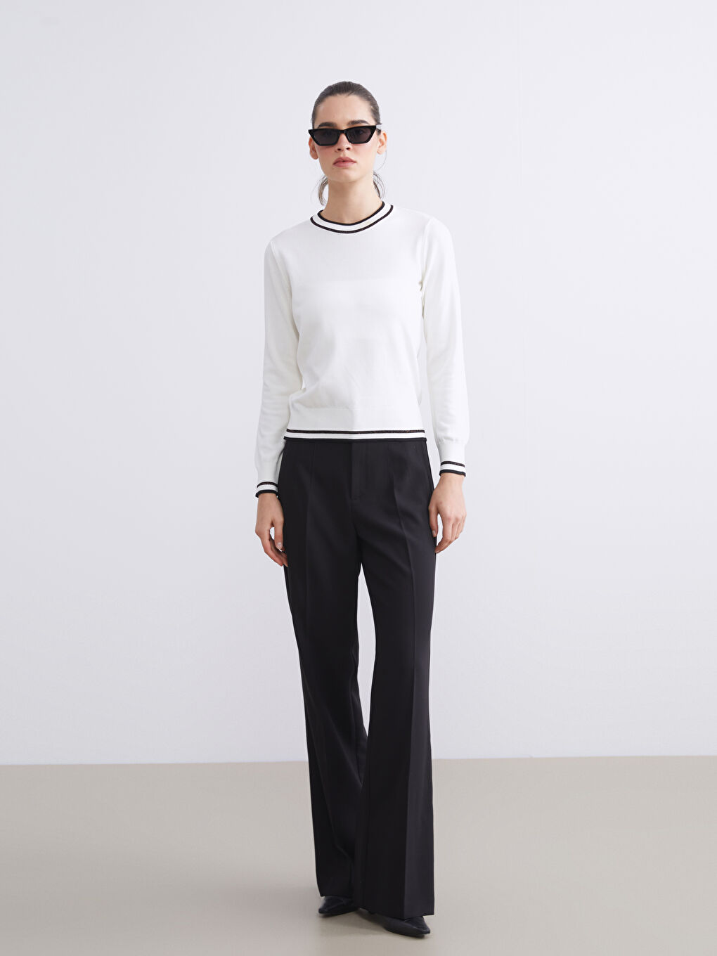 LCW Vision Crew Neck Striped Women's Knitwear Sweater -W5BN48Z8-FDU