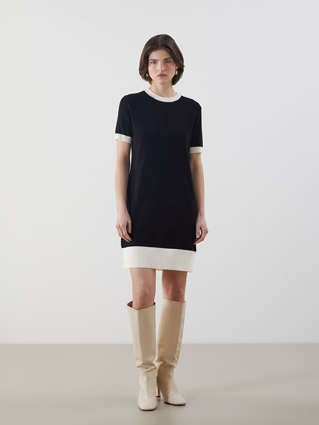 LCW Vision Crew Neck Mini Knitwear Dress -W5BN54Z8-CVL