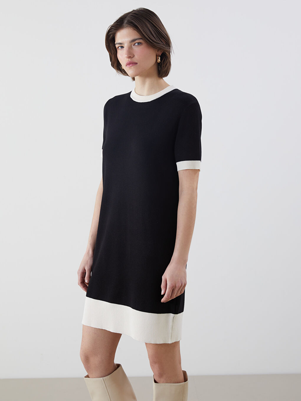 LCW Vision Crew Neck Mini Knitwear Dress -W5BN54Z8-CVL