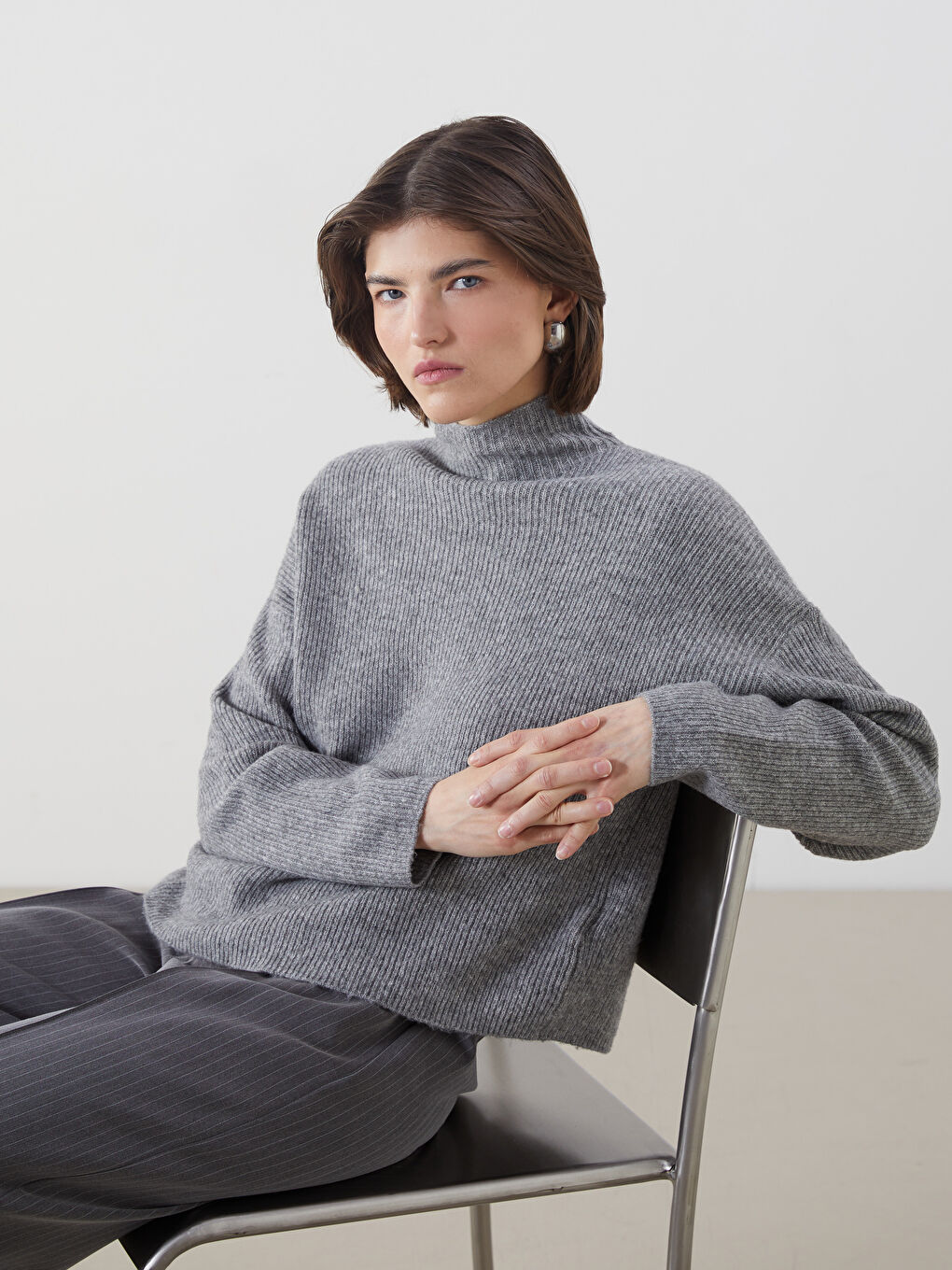 Funnel Neck Oversize Women's Knitwear Sweater