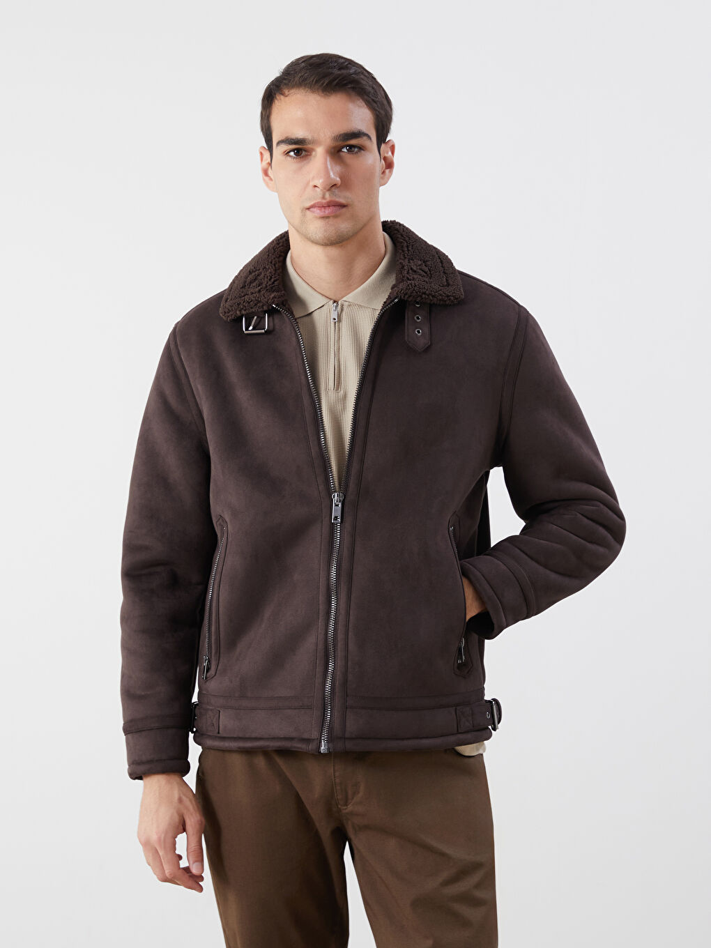 LCW Vision Standard Fit Collared Neck Suede Men's Coat -W5BN61Z8-JNU
