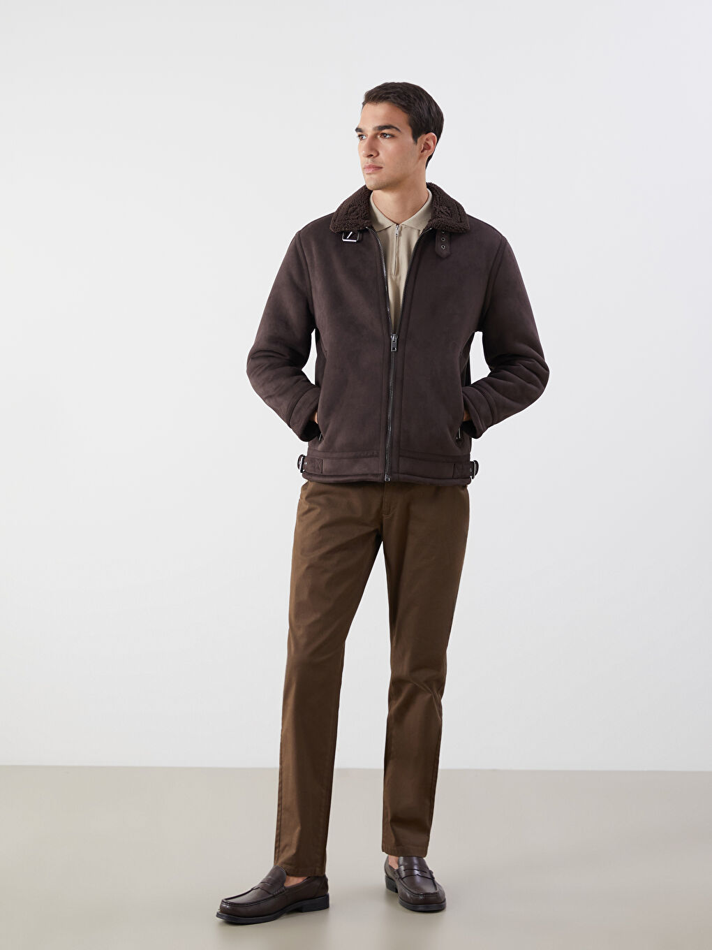 LCW Vision Standard Fit Collared Neck Suede Men's Coat -W5BN61Z8-JNU