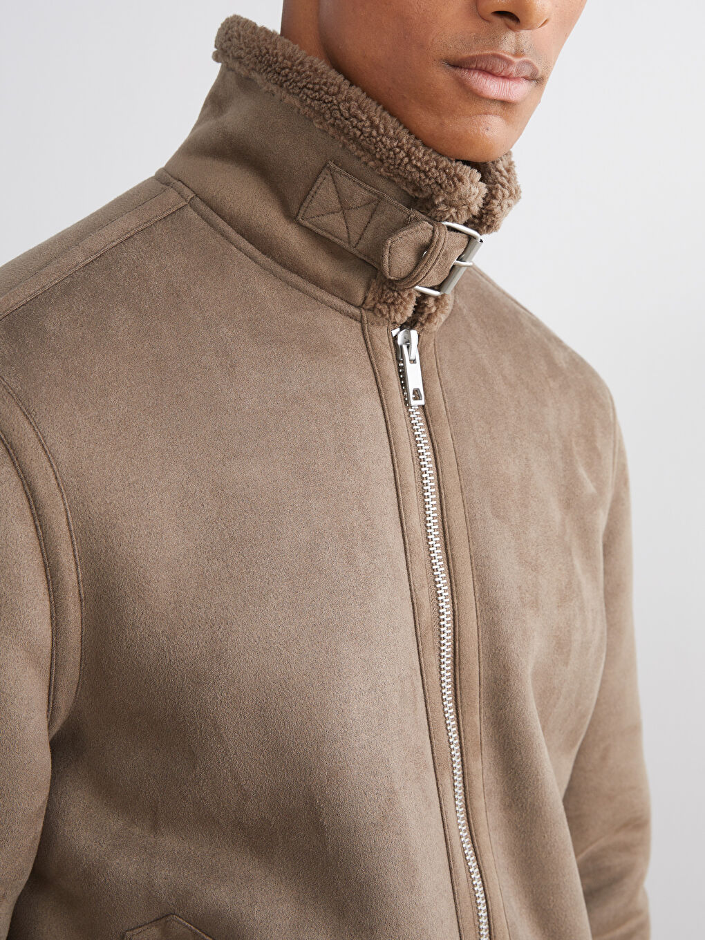 Regular Fit Collared Neck Suede Men's Jacket-2