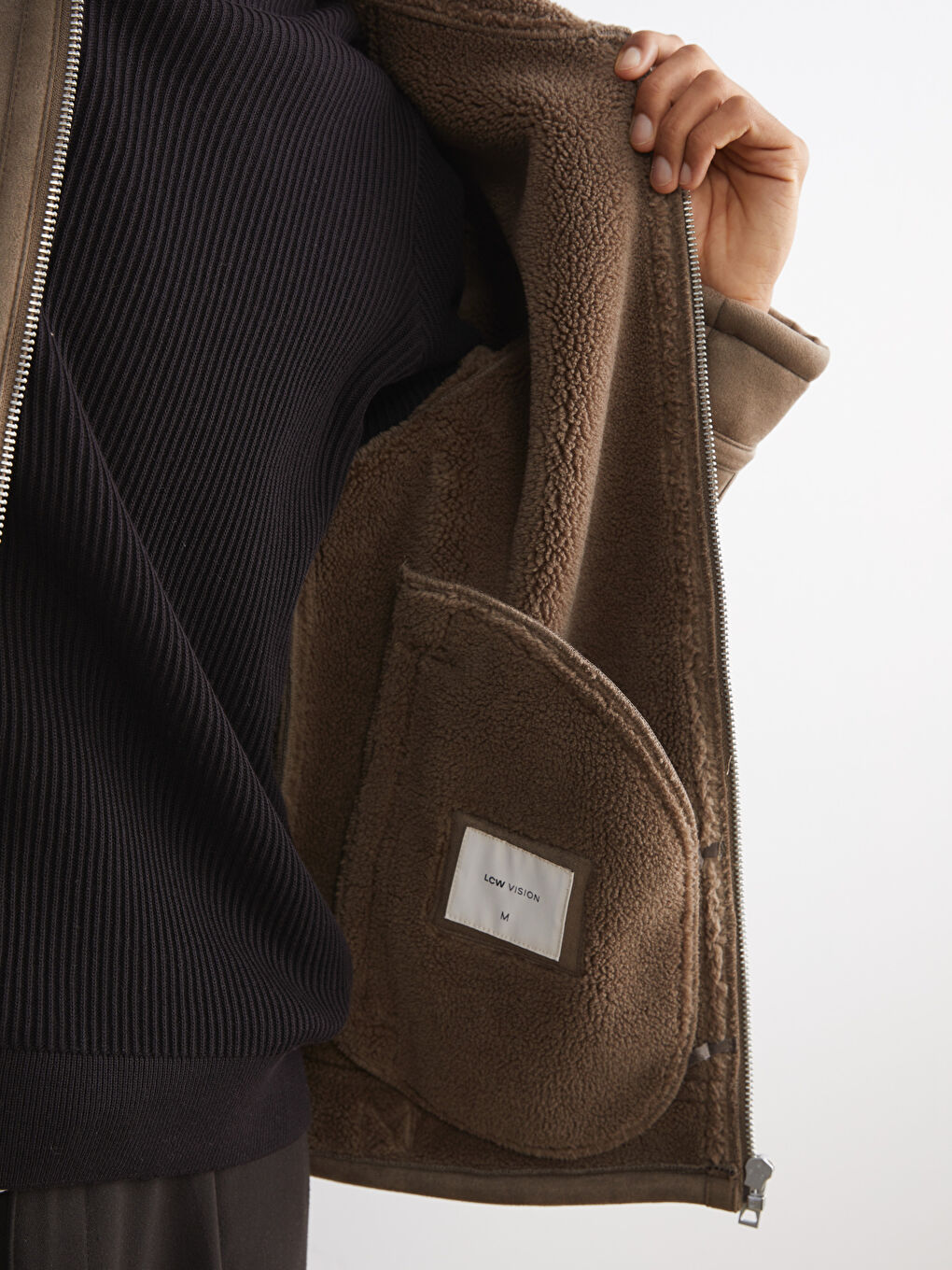 Regular Fit Collared Neck Suede Men's Jacket-3