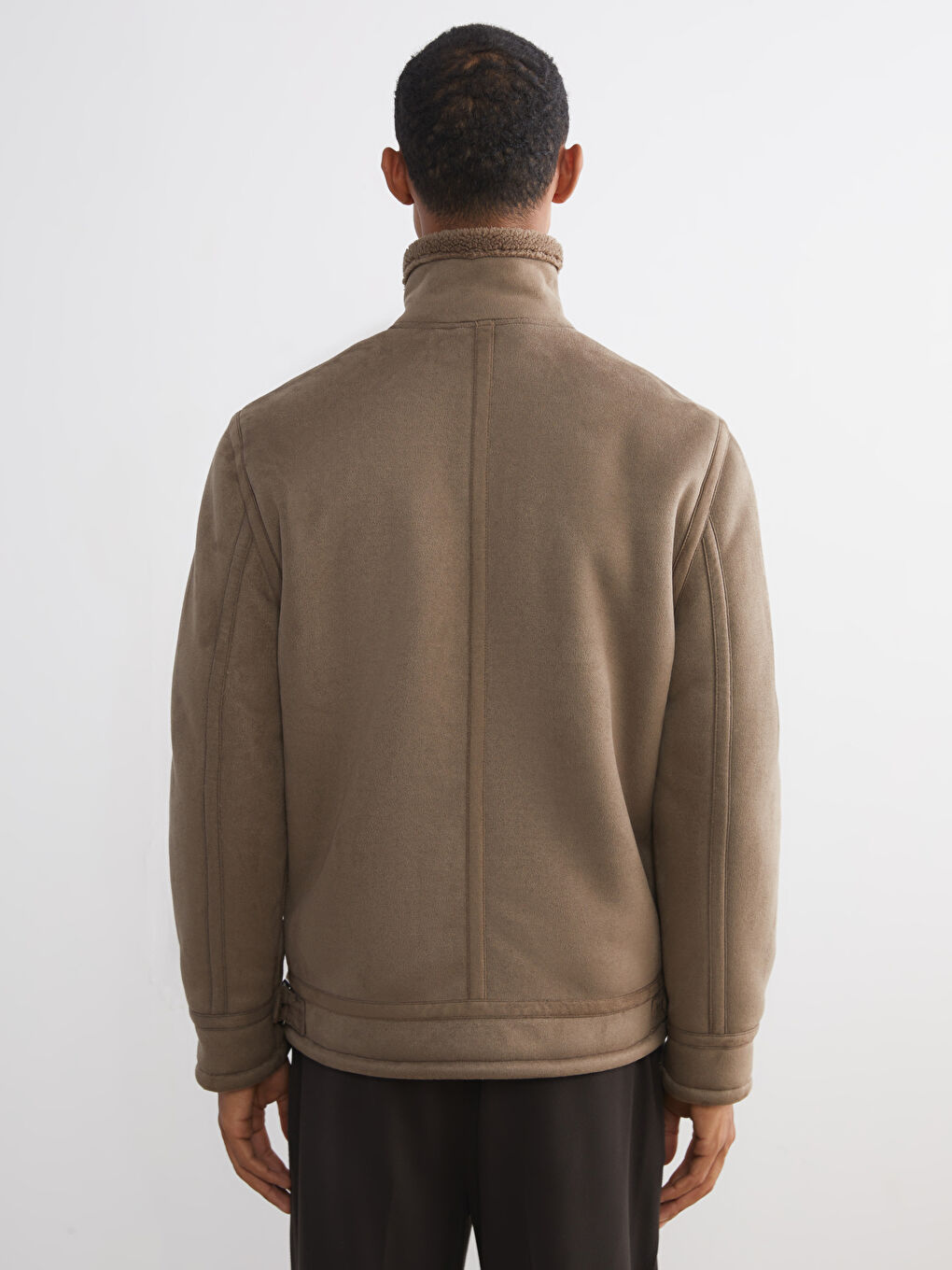 Regular Fit Collared Neck Suede Men's Jacket-4