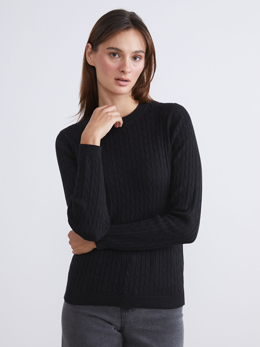 Crew Neck Self-Patterned Women's Knitwear Sweater