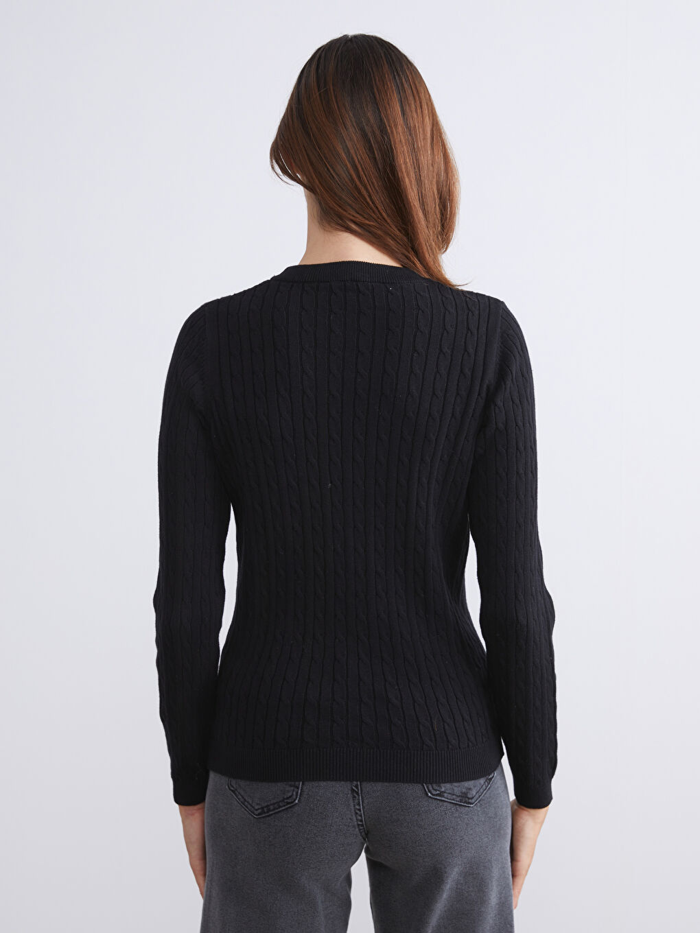 Crew Neck Self-Patterned Women's Knitwear Sweater-3