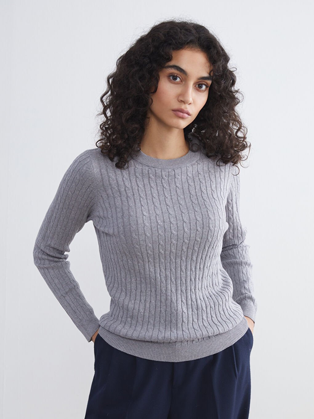 Crew Neck Self-Patterned Women's Knitwear Sweater