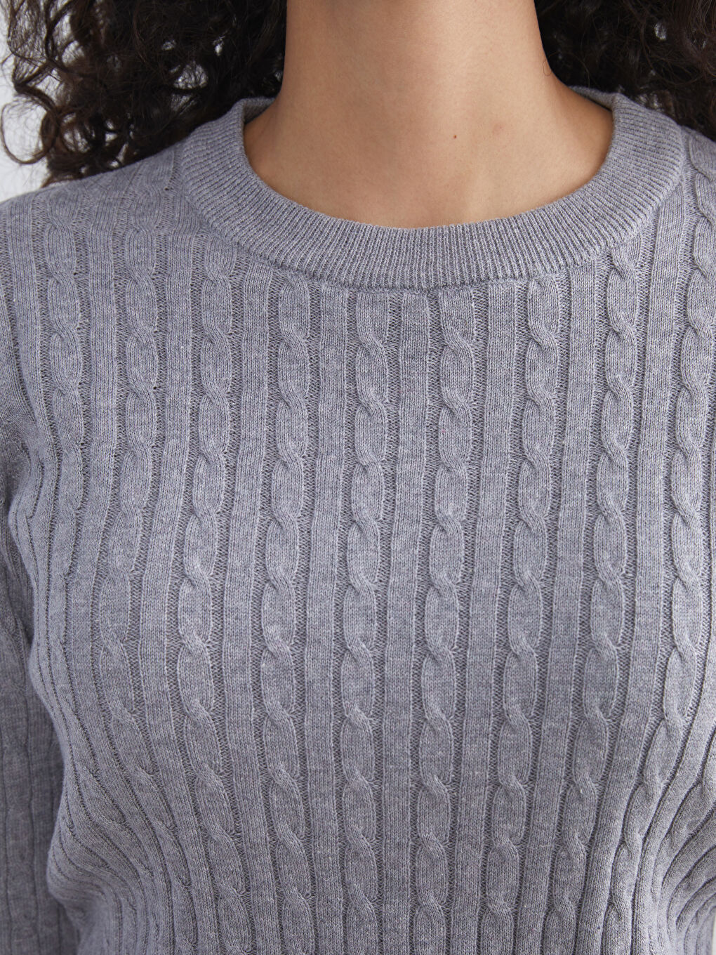 Crew Neck Self-Patterned Women's Knitwear Sweater-2
