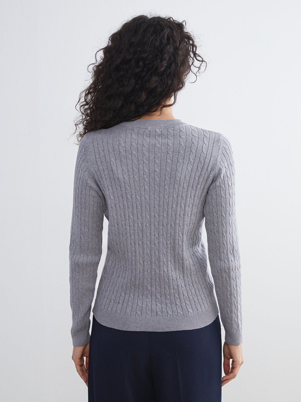 Crew Neck Self-Patterned Women's Knitwear Sweater-3