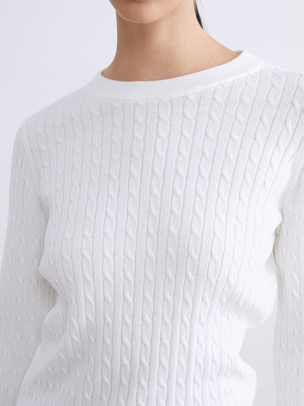 Crew Neck Self-Patterned Women's Knitwear Sweater-2