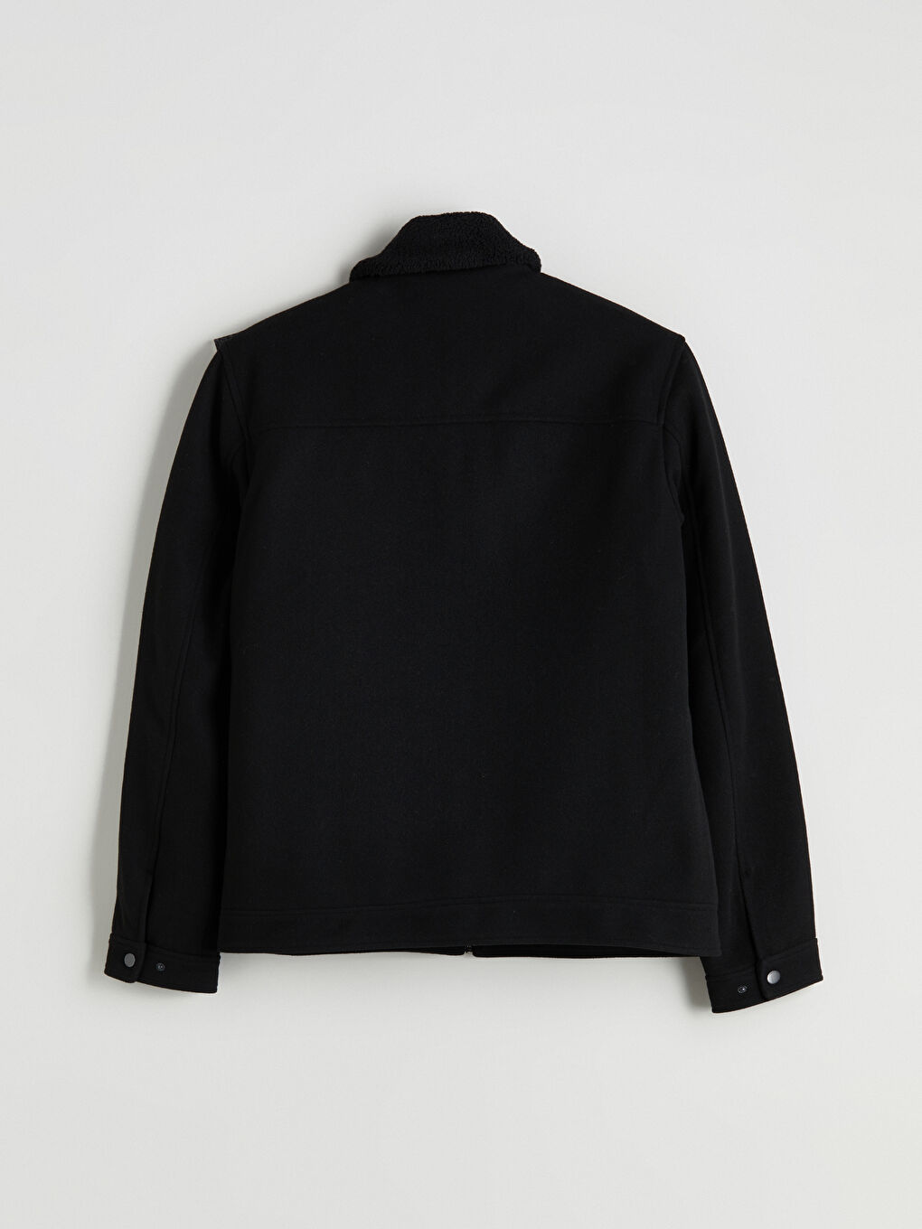 Siyah Standart Kalıp Kürk Yaka Erkek Kaşe Mont-7