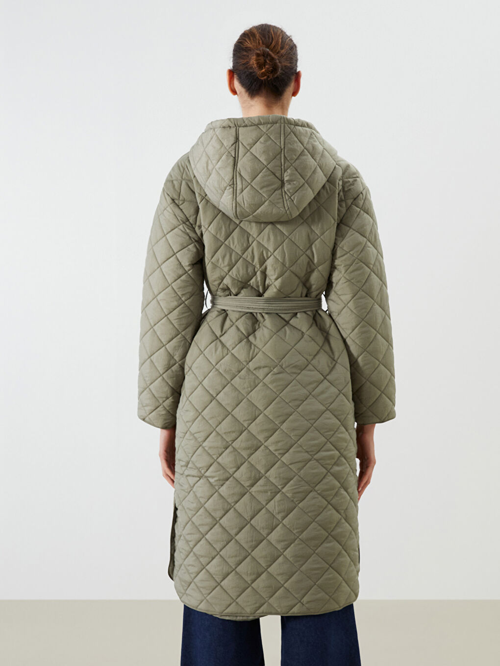 Yeşil Kapüşonlu Kapitone Oversize Kadın Şişme Mont-6