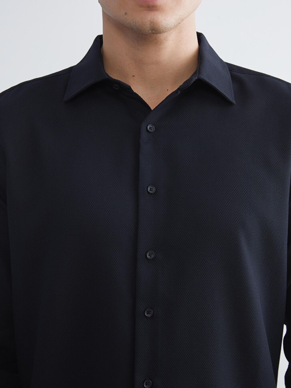 Slim Fit Long Sleeve Dobby Men's Shirt-2