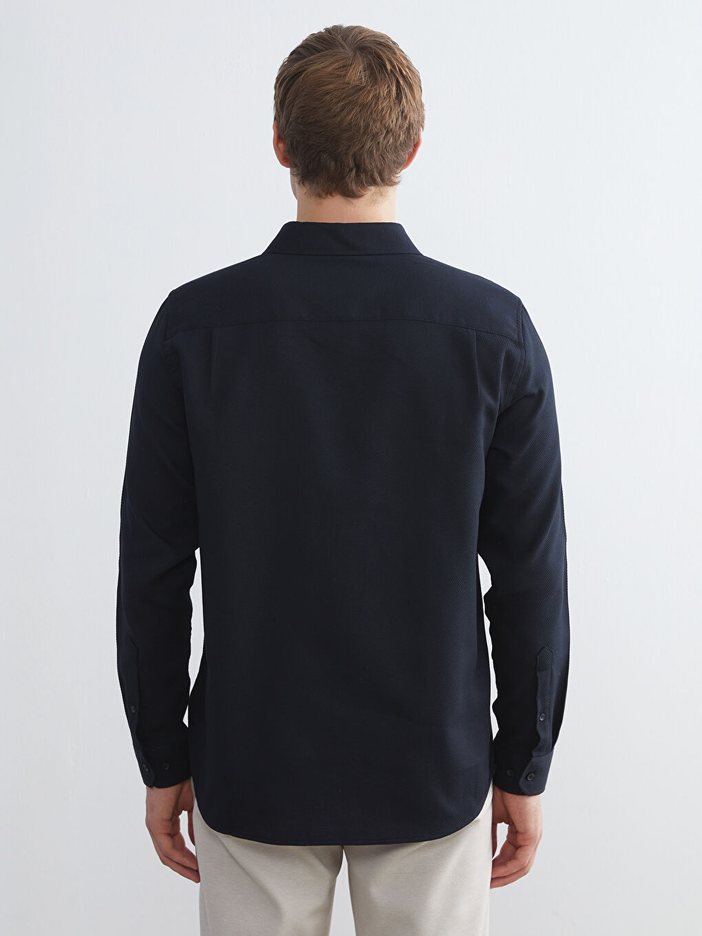 Slim Fit Long Sleeve Dobby Men's Shirt-3