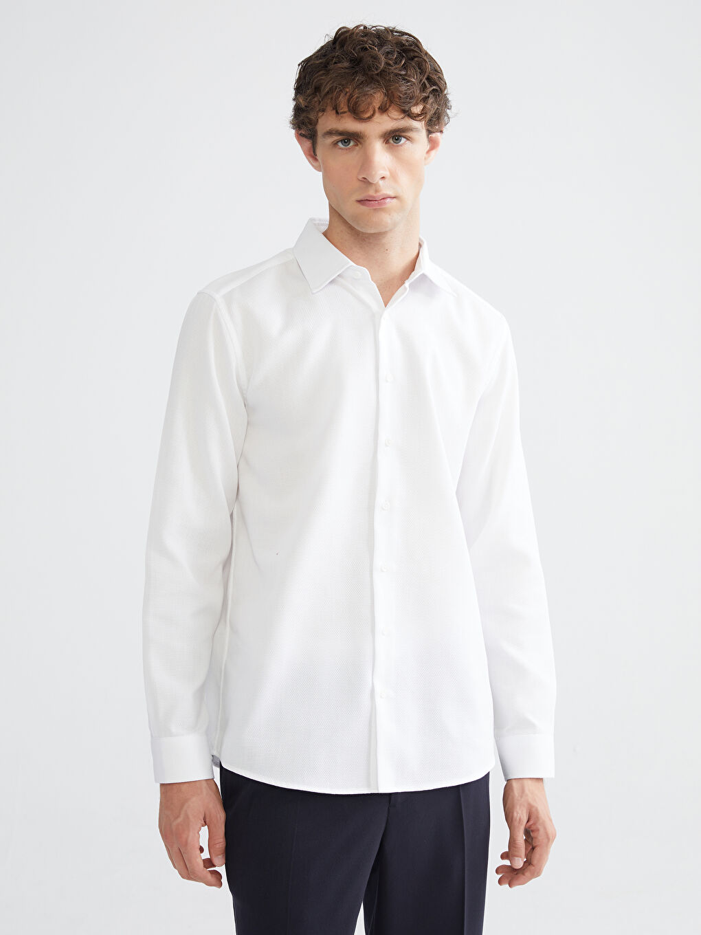 Slim Fit Long Sleeve Dobby Men's Shirt