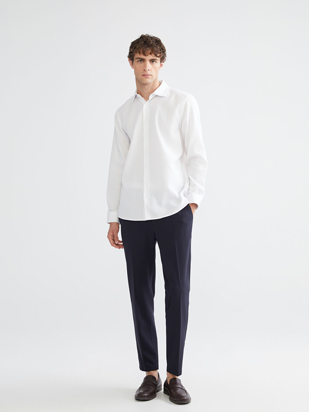 Slim Fit Long Sleeve Dobby Men's Shirt-1
