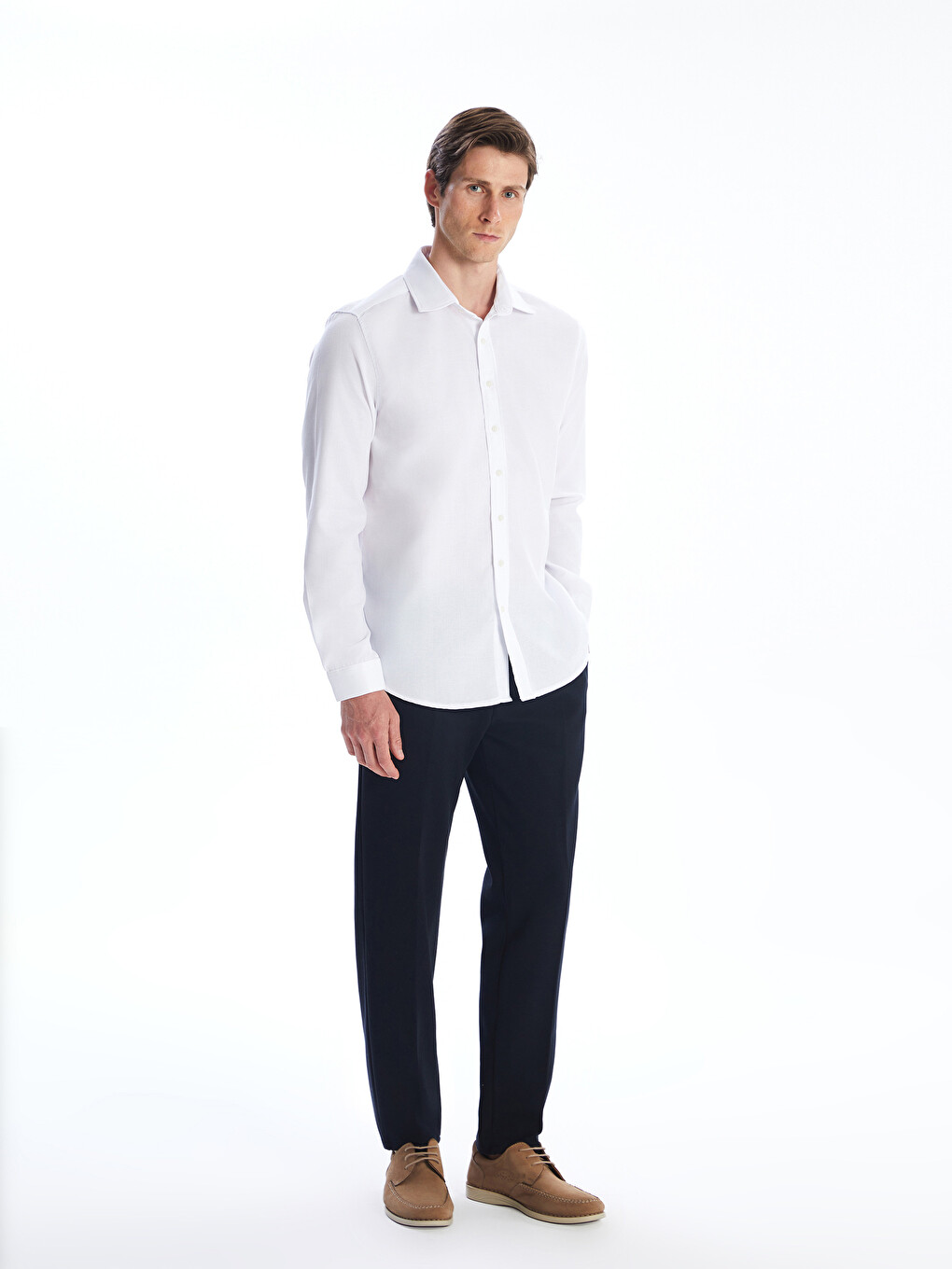 Beyaz Slim Fit Uzun Kollu Armürlü Erkek Gömlek-1