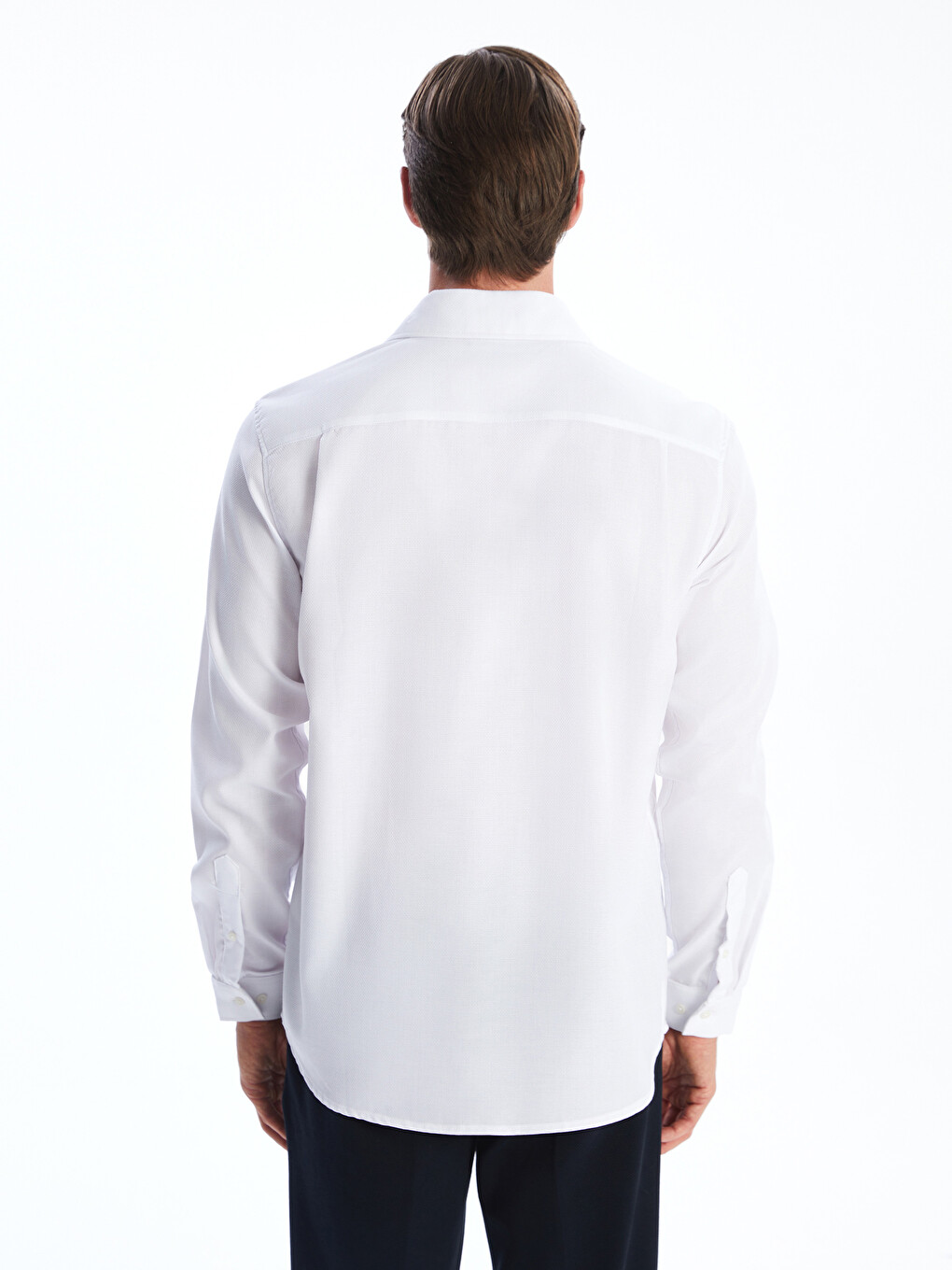 Beyaz Slim Fit Uzun Kollu Armürlü Erkek Gömlek-3