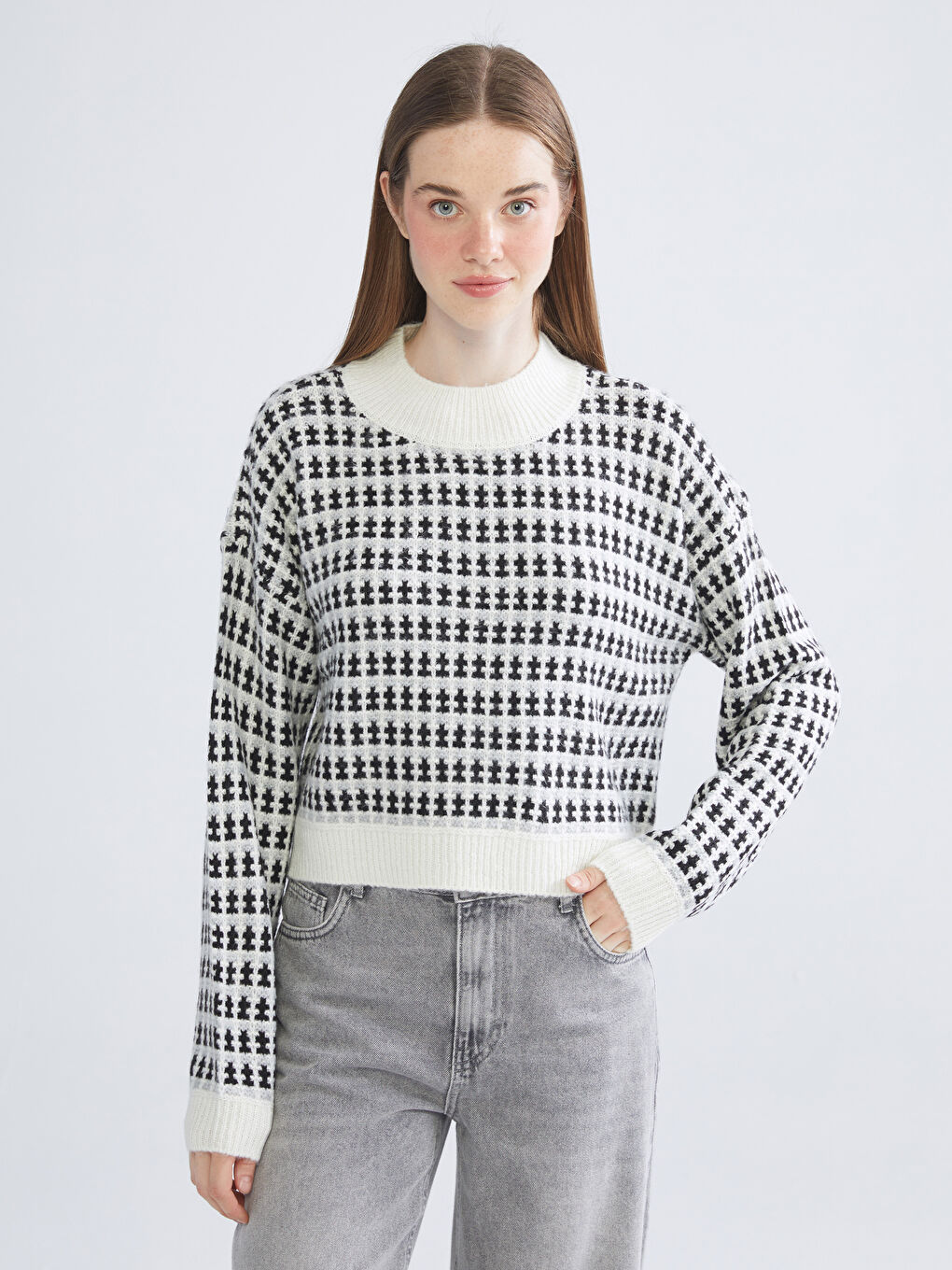 Crew Neck Patterned Women's Knitwear Sweater