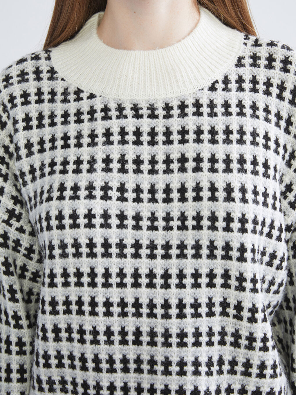 Crew Neck Patterned Women's Knitwear Sweater-2