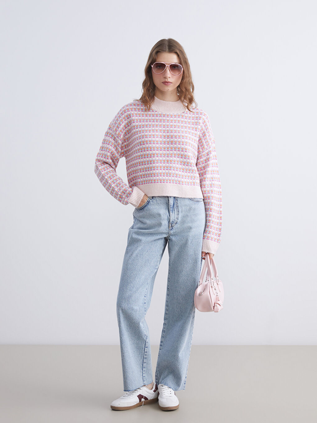 Crew Neck Patterned Women's Knitwear Sweater-1