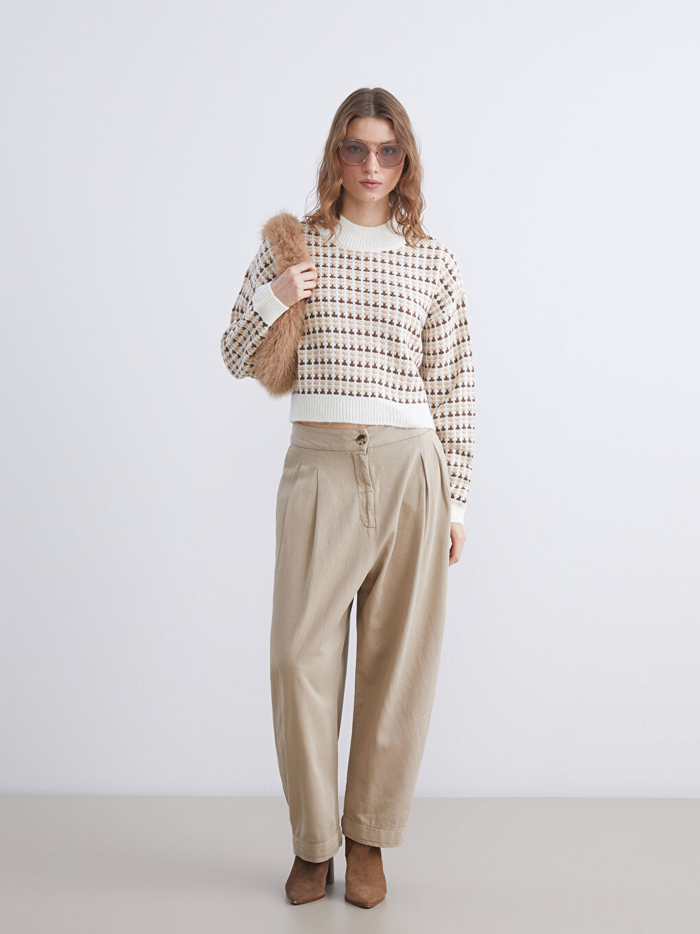 Crew Neck Patterned Women's Knitwear Sweater-1