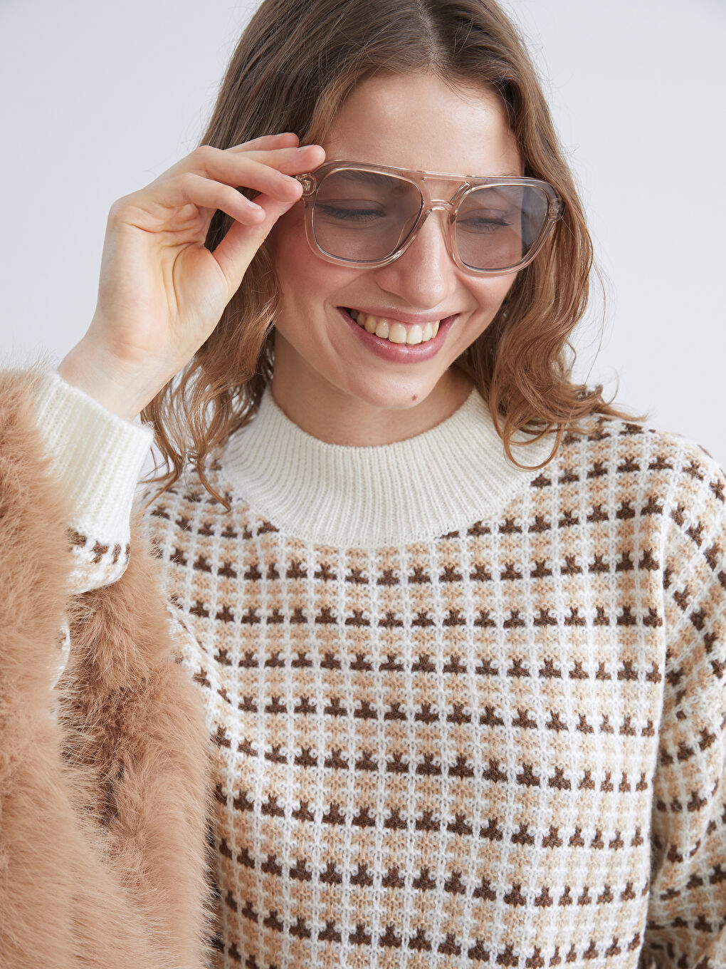 Crew Neck Patterned Women's Knitwear Sweater-2