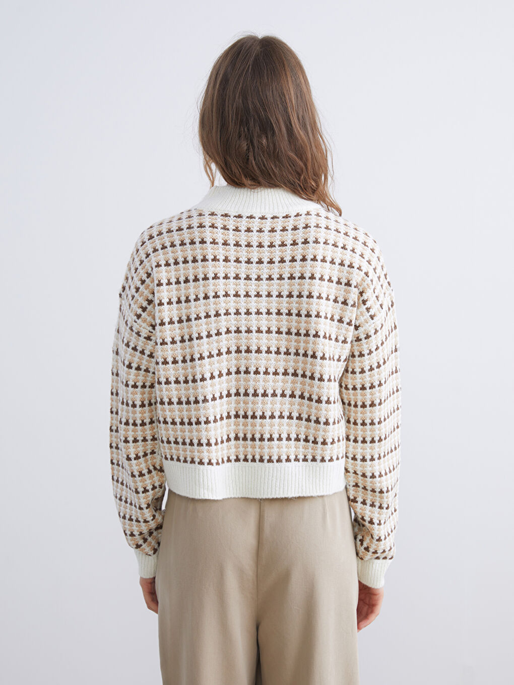 Crew Neck Patterned Women's Knitwear Sweater-3