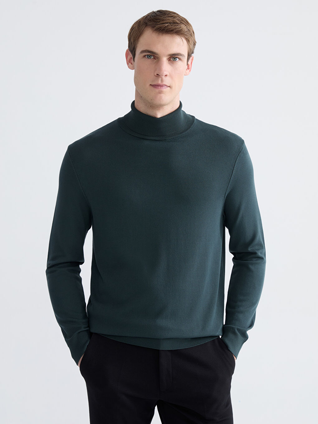 Yeşil Balıkçı Yaka Erkek Triko Kazak