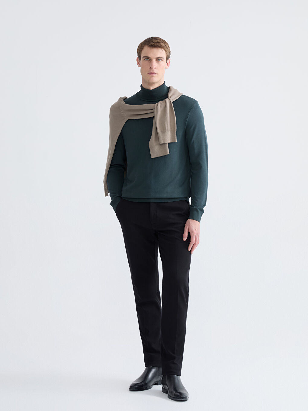 Yeşil Balıkçı Yaka Erkek Triko Kazak-1