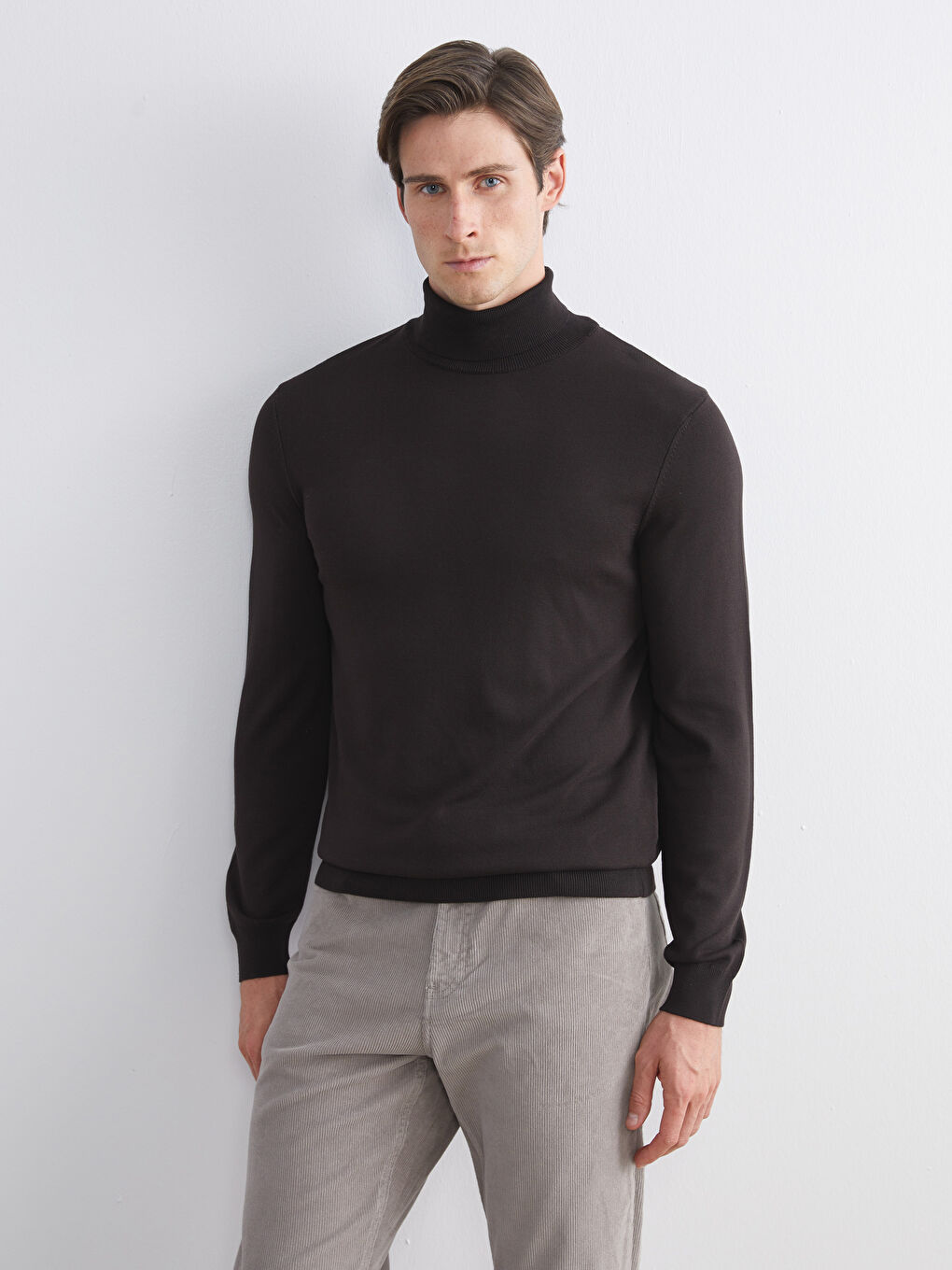 Kahverengi Balıkçı Yaka Erkek Triko Kazak