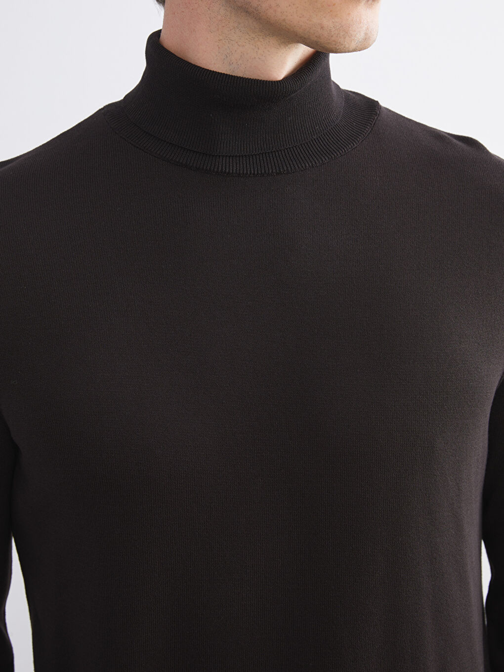 Kahverengi Balıkçı Yaka Erkek Triko Kazak-2