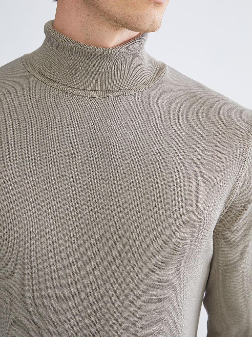 Bej Balıkçı Yaka Erkek Triko Kazak-2